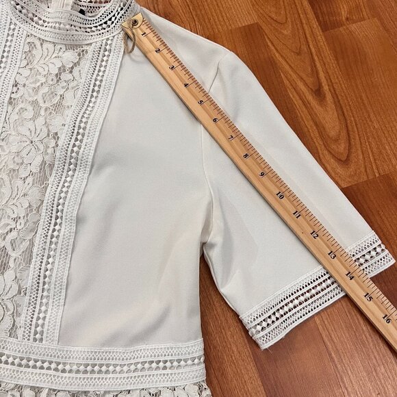 Zara Woman Lace & Crochet Peplum Blouse Ivory White Cropped Shirt Sz M Medium - Picture 9 of 10